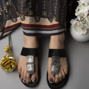 Paduka Legacy, Black Jewelry Flat Chappal